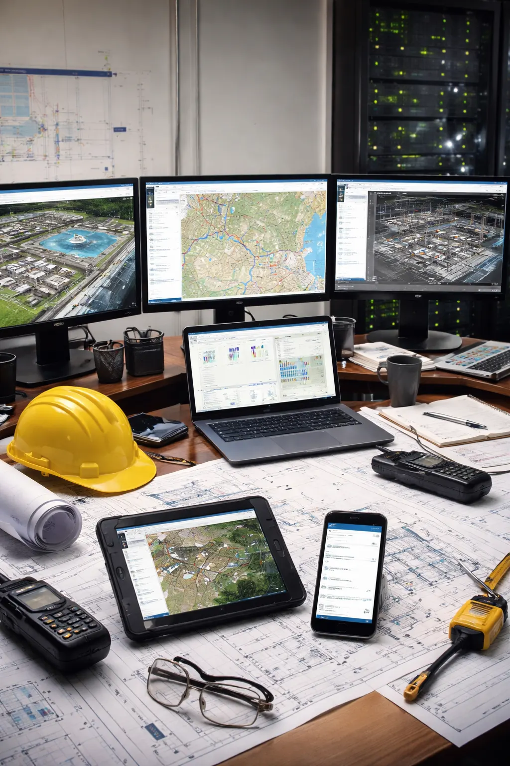 the tablet with gis survey application doing survey about the land